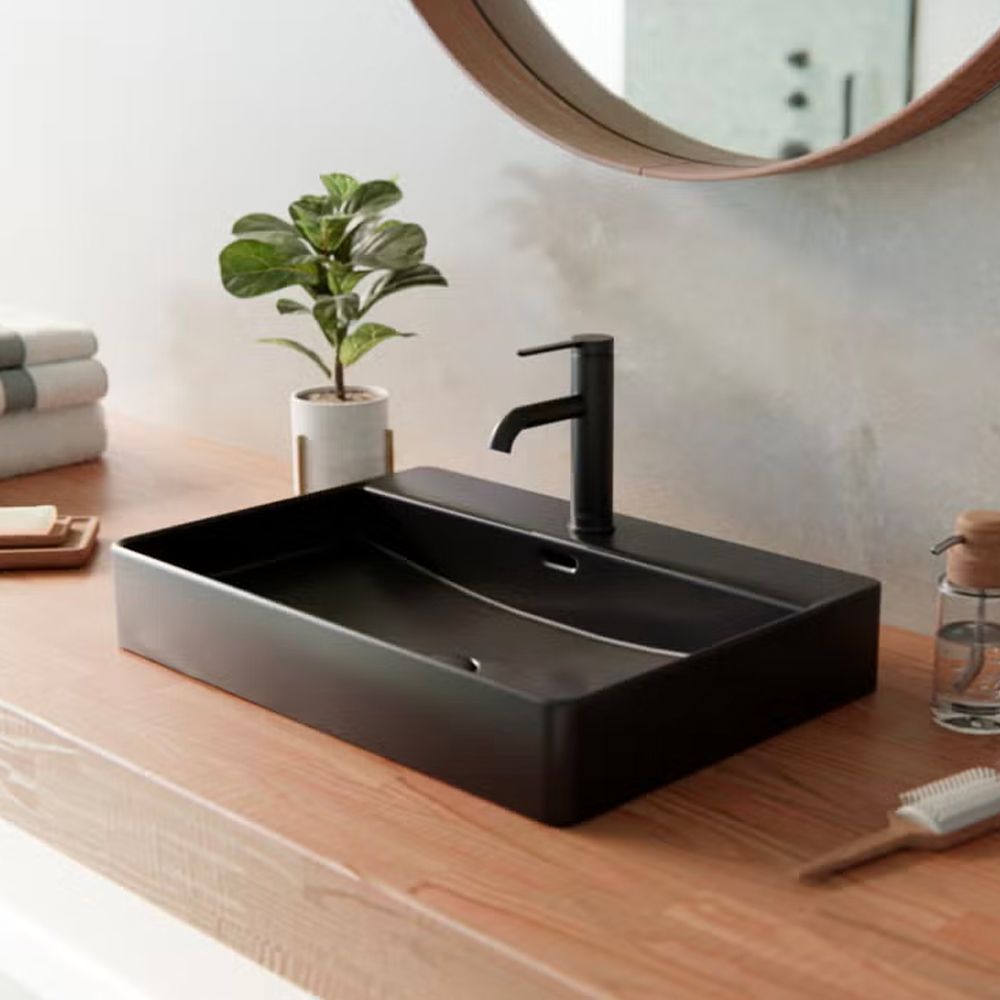 مغسلة برنستين فوق الرف 50 (عرض) × 42 (عمق) سم مع هرّاب المغسلة مع هرّاب المغسلة - أسود مطفيأسود مطفي