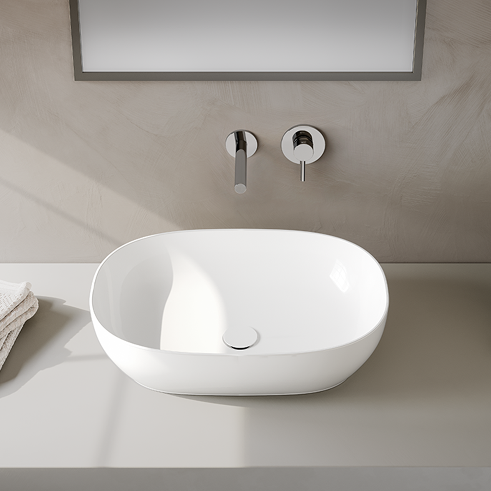 VitrA CounterTop Wash Basin 59(W)x40.5(D) cm Incl. Waste Set - Glossy White