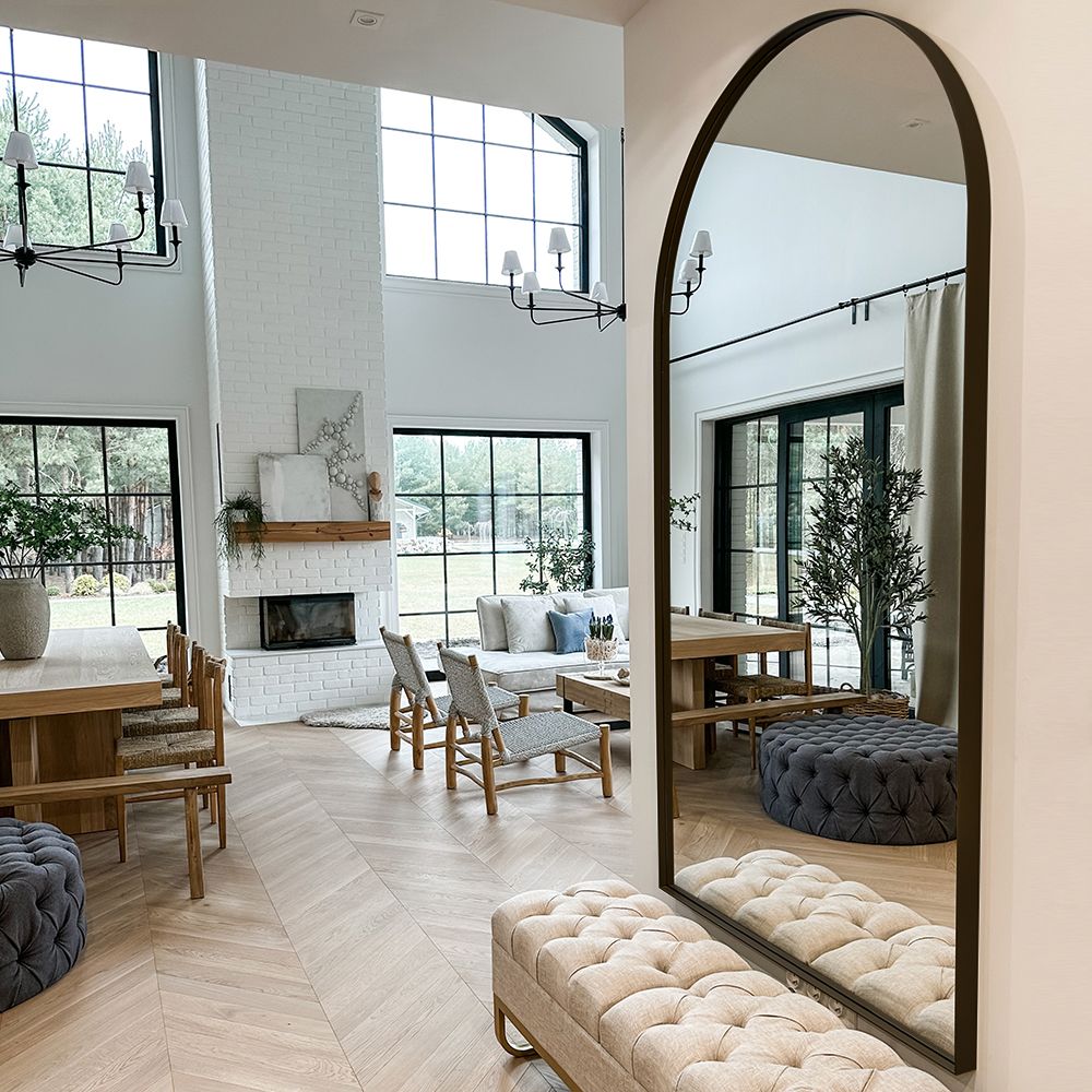 Handcrafted Arch Mirror 60(W)x90(H) cm - Black Steel FrameBlack