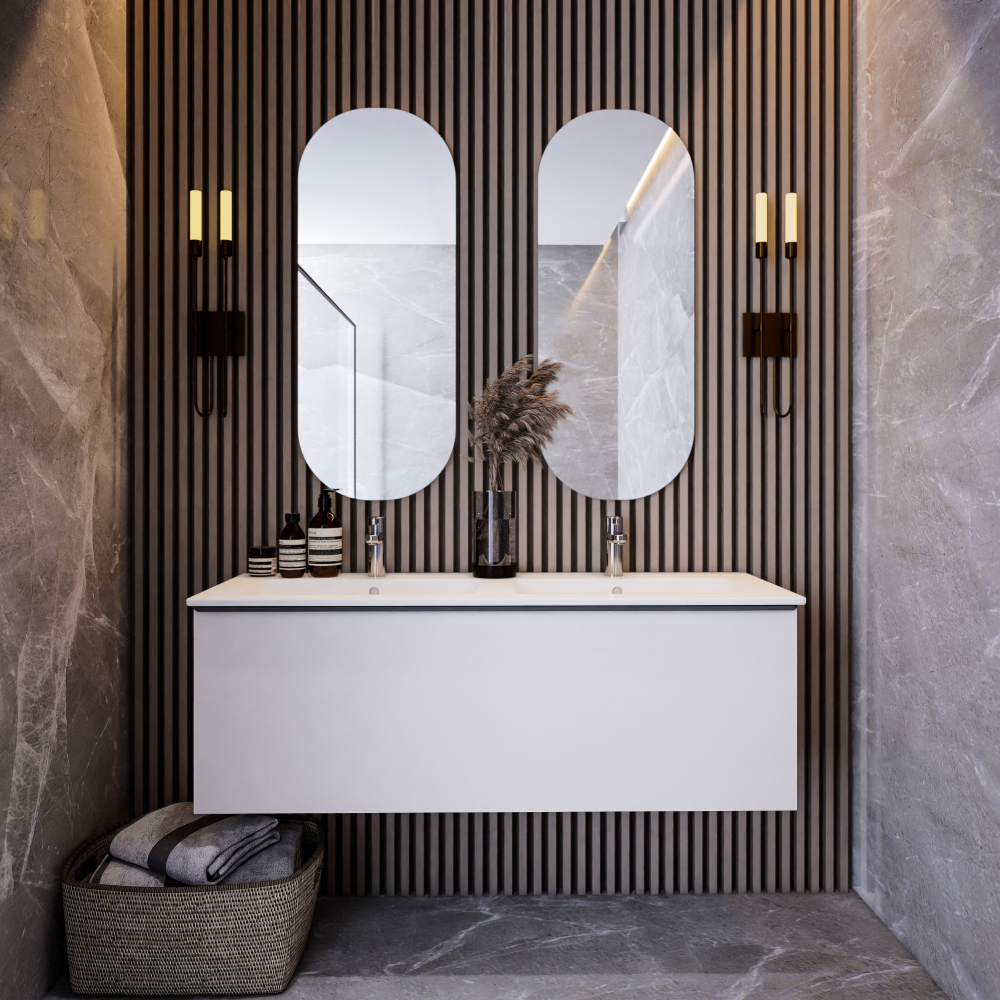 Duravit Bathroom Cabinet Set 130(W)x49(D) cm Matt White with Double Ceramic Basins