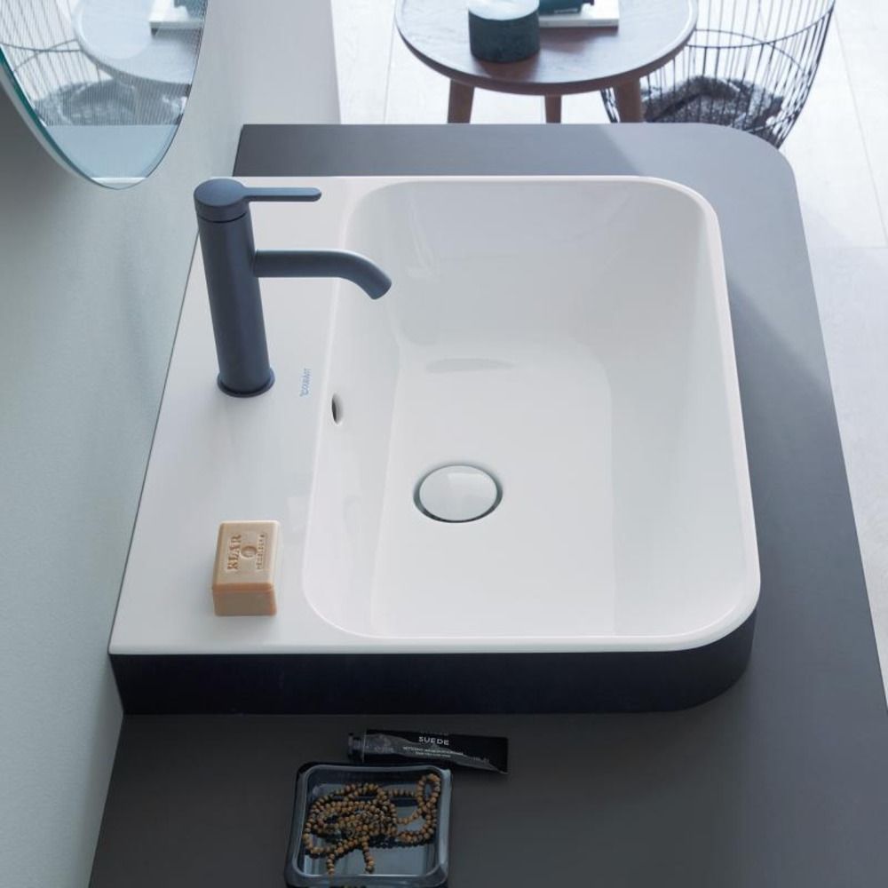 مغسلة ديورافيت فوق الرف 60 (عرض) × 46 (عمق) سم مع هرّاب المغسلة - أسود/أبيض مطفي