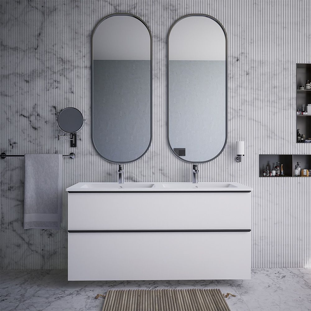 Duravit Bathroom Cabinet Set 130(W)x49(D) cm Matt White with Double Ceramic BasinsMatt White