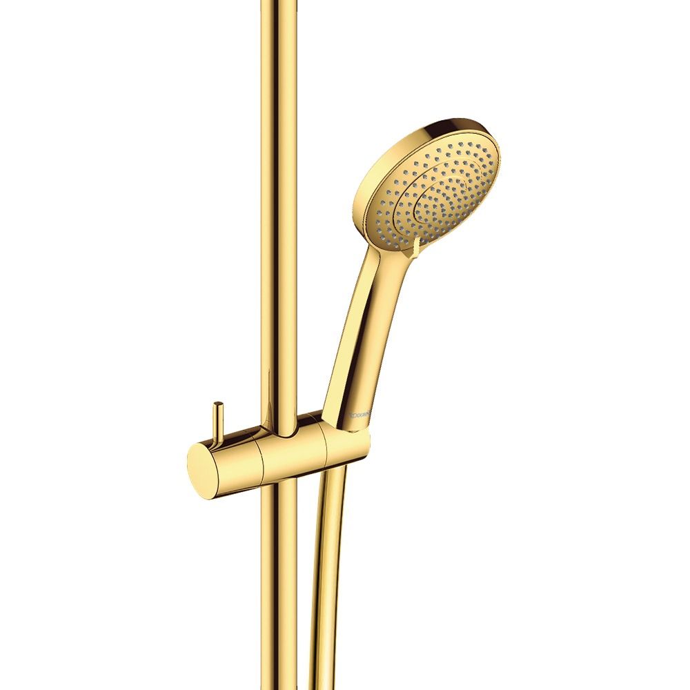 Duravit MinusFlow 3-Jet Rain Spray Hand Shower 110mm (D) with Rail & Flexible Hose - Polished Gold