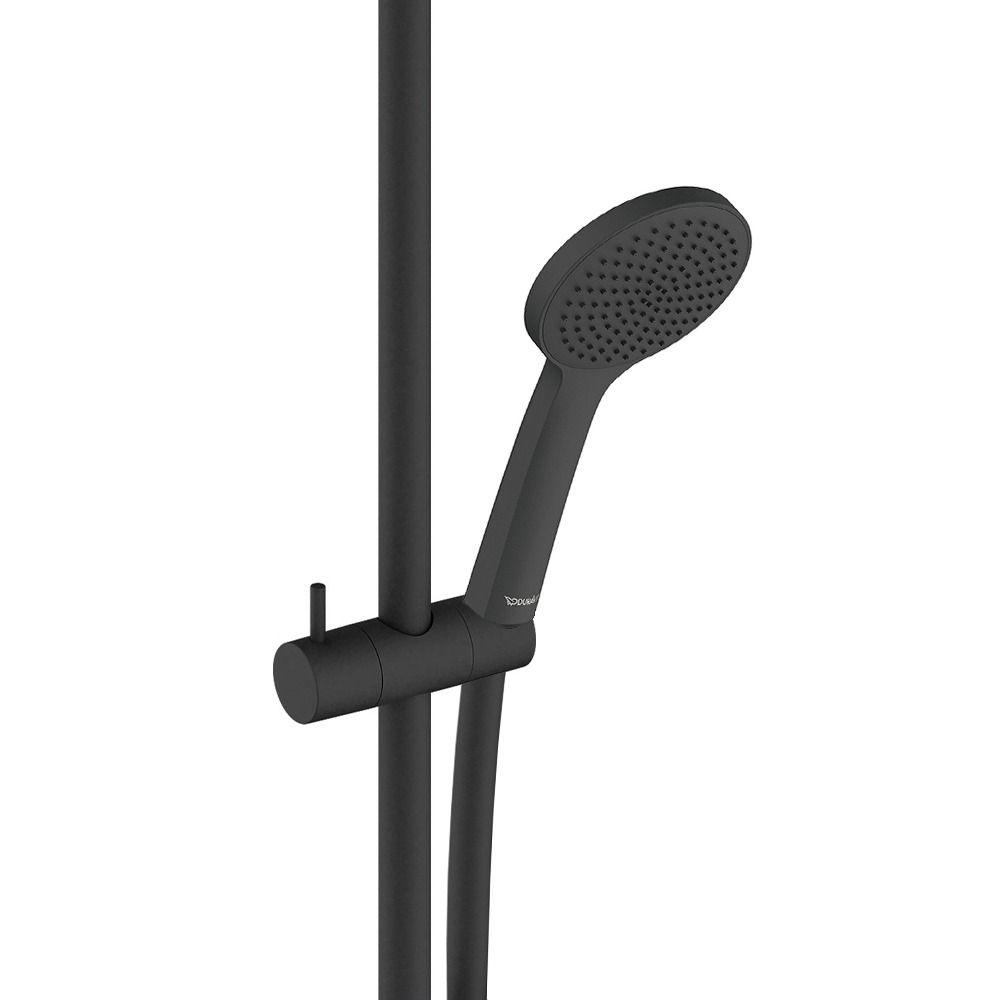 Duravit MinusFlow 1-Jet Round Hand Shower 110mm (D) with Rail & Flexible Hose - Rain Spray, Matt Black